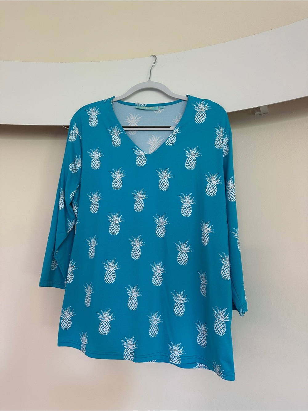 Women's Teal Pineapple V-Neck Tunic Top